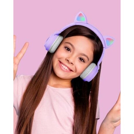 Auriculares Bluetooth infantiles diseño gato Goldtech Catbass RGB Violeta