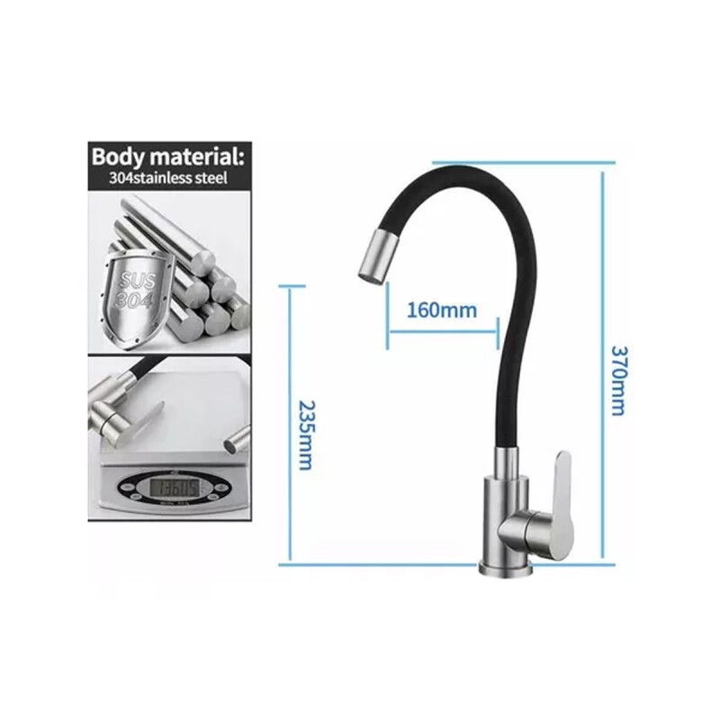 Monocomando flexible para mesada de cocina GRIS Y NEGRO