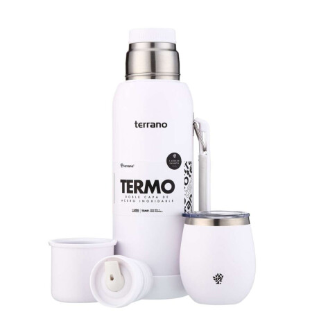 Kit Termo 1Lt Con Base De Silicona + Mate De Acero Con Tapa Blanco