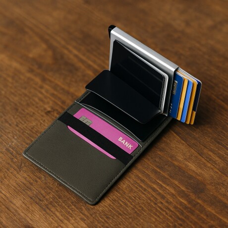 Billetera automatica de cuero Negra