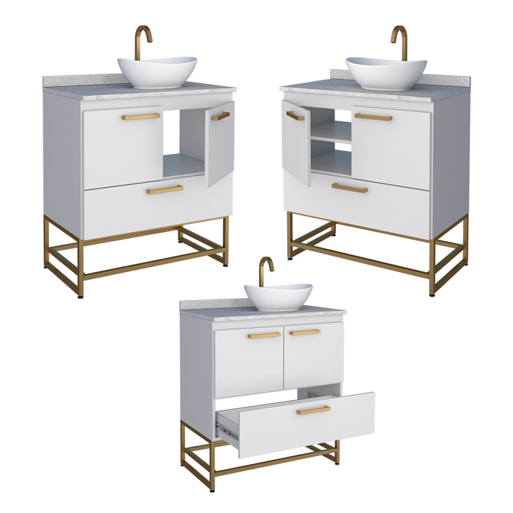 MUEBLE BAÑO EN MADERA CON PATAS SUEZ BLANCO + ENCIMERA SIN BACHA Mueble Baño En Madera Con Patas Suez Blanco + Encimera Sin Bacha