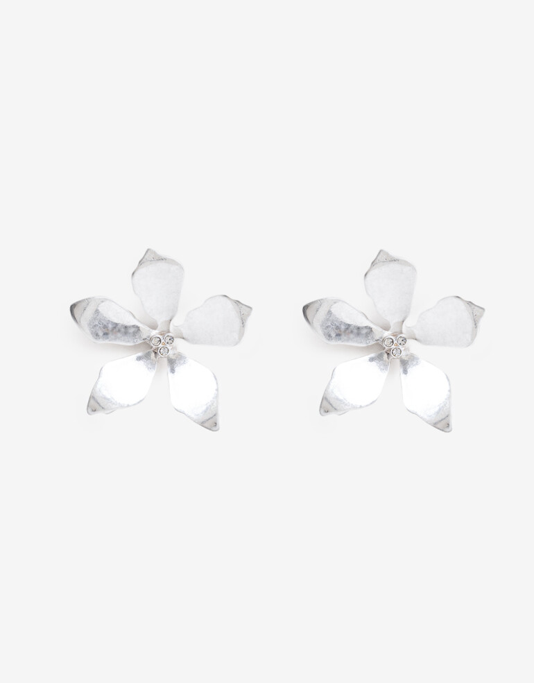 Aros Pasantes Metal Aros Pasantes Maxi Flor Metal Worn Silver - Plateado Plata Cepillada Mate