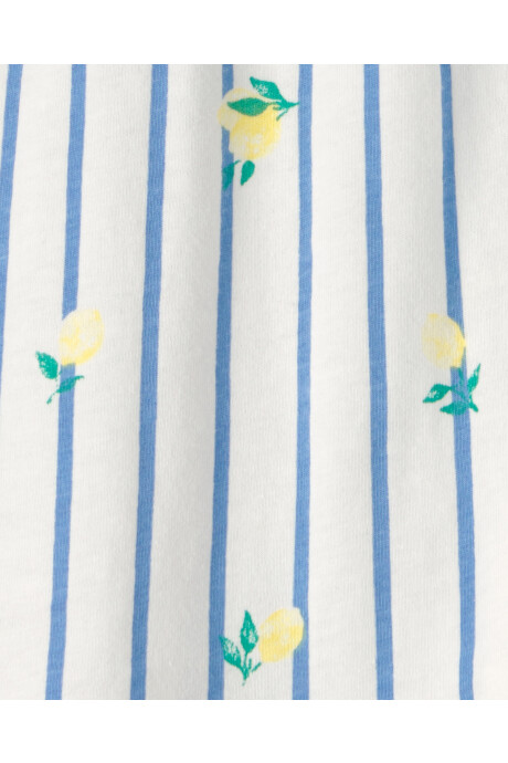 Blusa de algodón, manga corta, diseño a rayas y limones Sin color