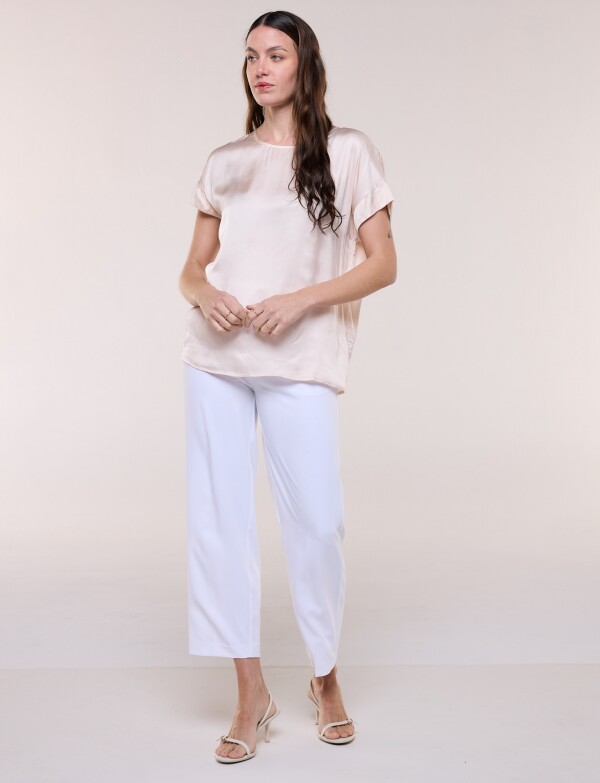 Blusa Saten Manga Corta ROSA CLARO