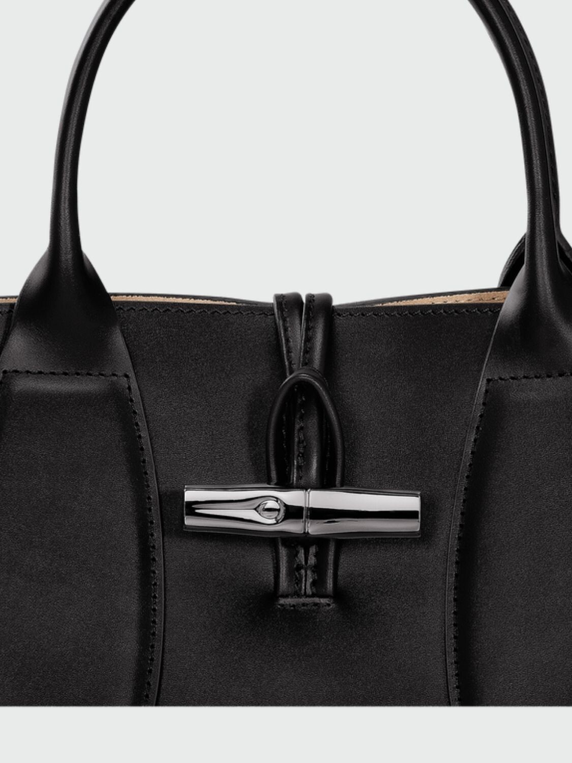 Longchamp -Cartera de cuero M con correa extraible, LE ROSEAU Negro