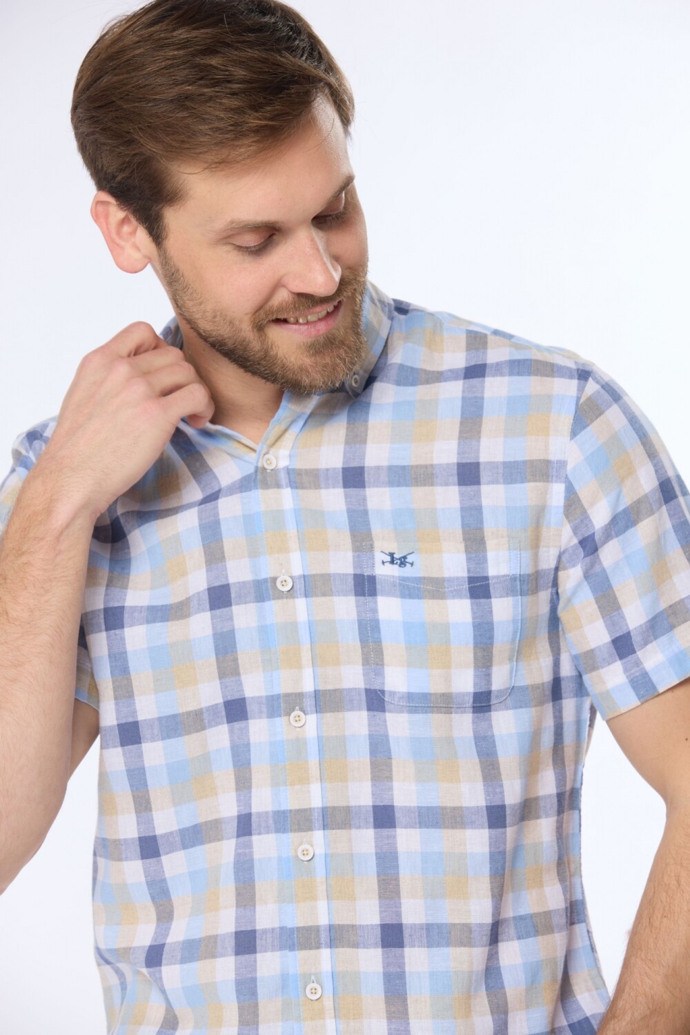 CAMISA LINO A CUADROS Azul