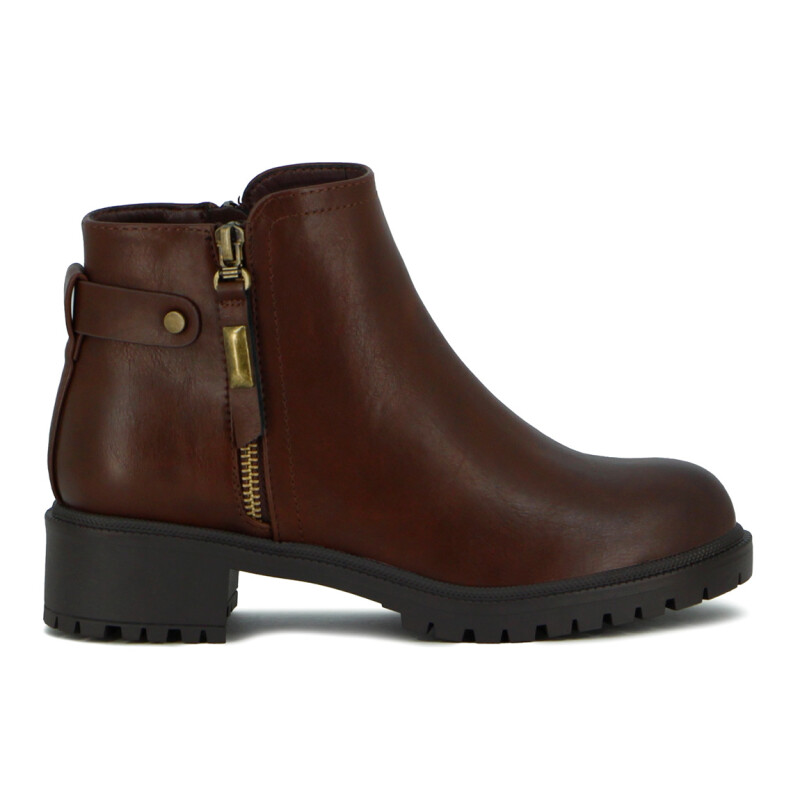 Darkness Bota De Dama Caña Baja Taco Cuadrado C/ Cierre - Marron Os Marron Oscuro