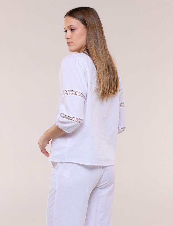 Blusa Lino Con Detalle Puntilla BLANCO