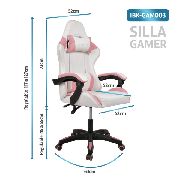 Silla Gamer Ergonomica Escritorio Reclinable Soporta 200kg Blanco con Rosa Silla Gamer Ergonomica Escritorio Reclinable Soporta 200kg Blanco con Rosa