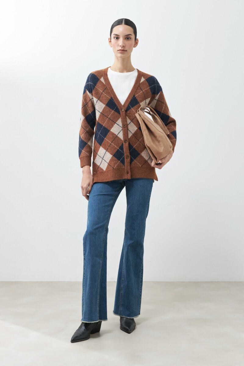Cardigan con jacquard rombos - azul marino 