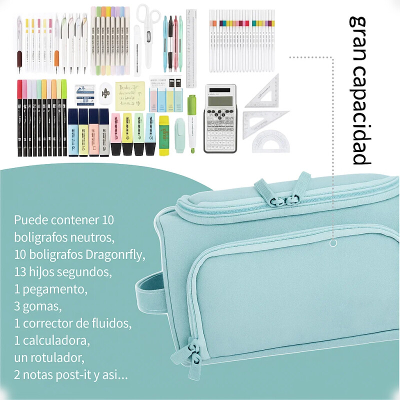 Bolso Cartuchera Gran Capacidad Para Lápices Y Marcadores Verde