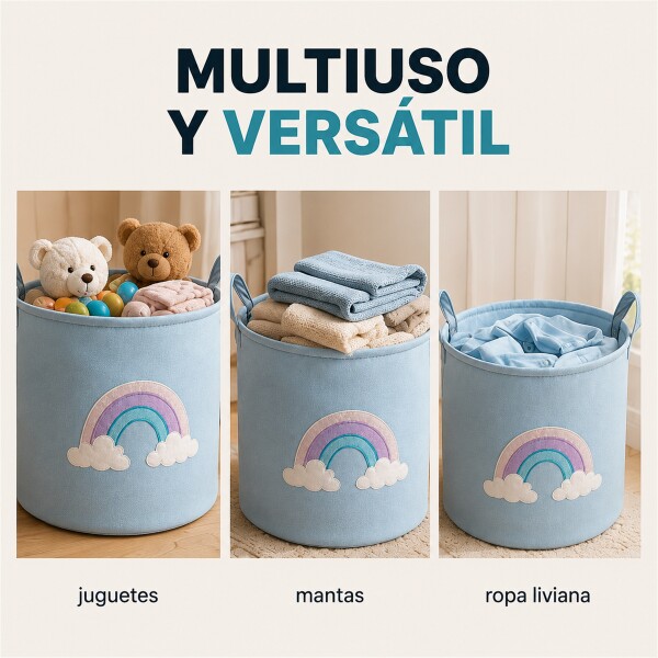 Canasto Organizador Infantil Arcoíris Tela Multiuso Bebé Celeste 1