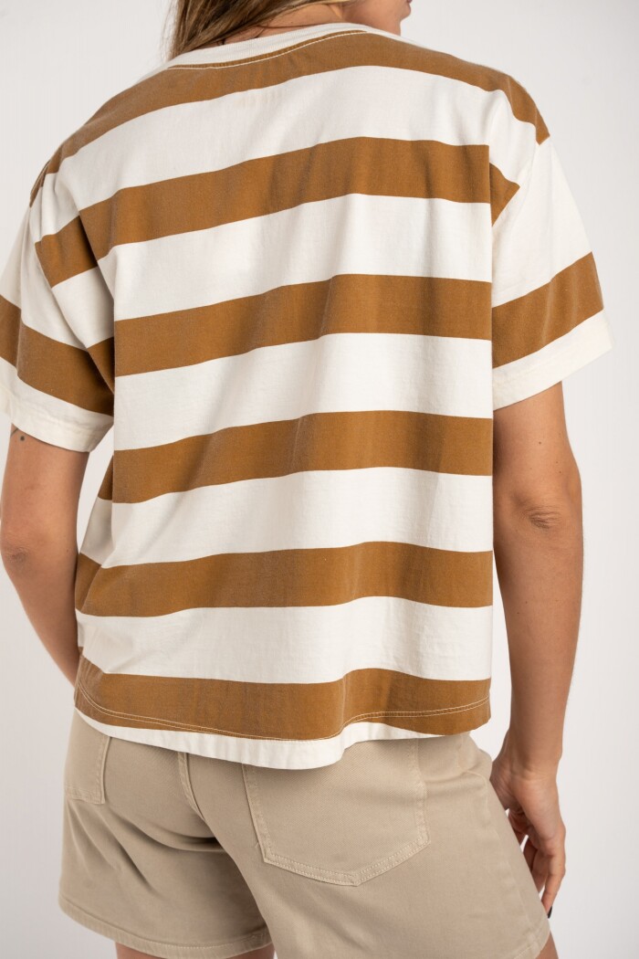 Remera Algodon Lavado Raya Camel Camel