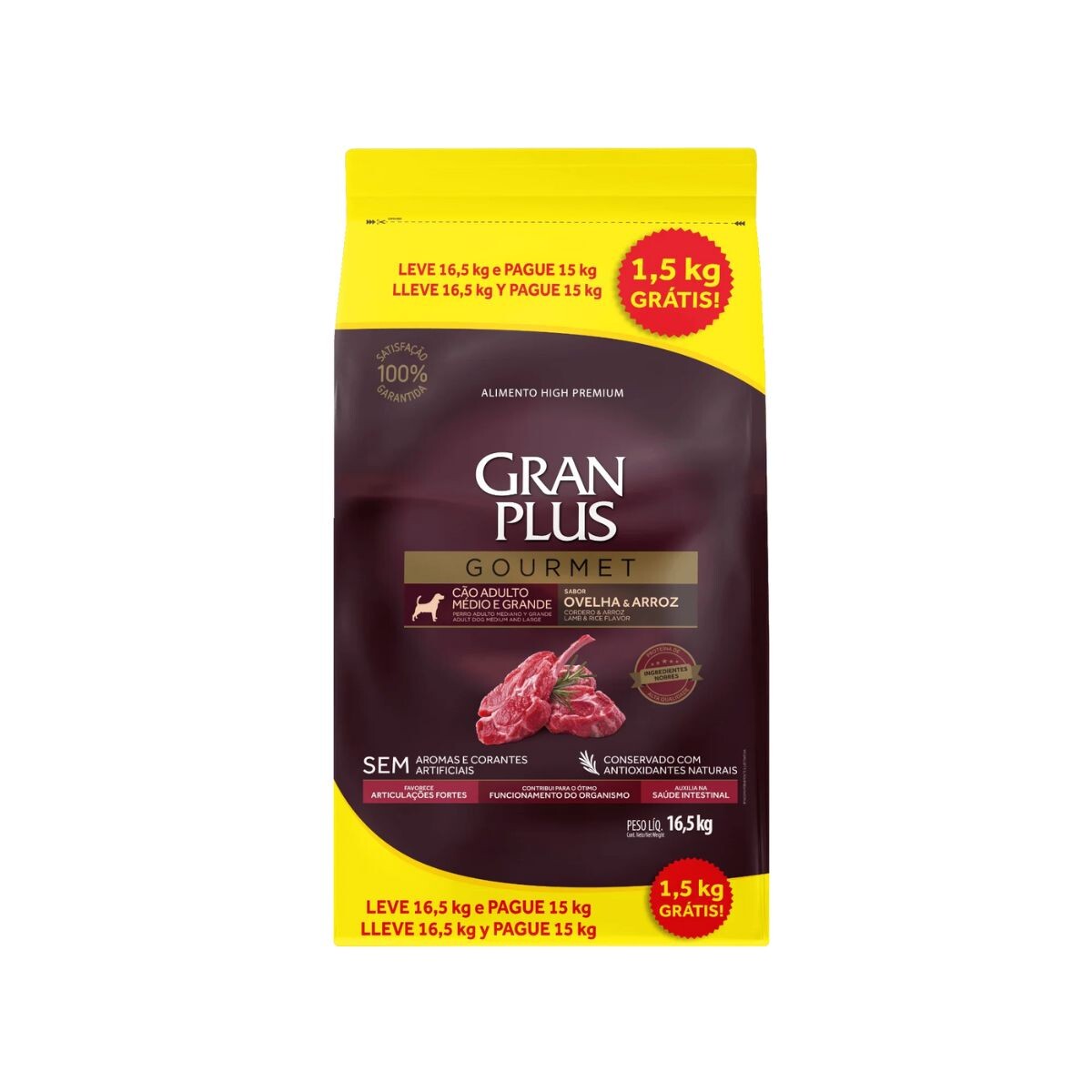 GRAN PLUS GOURMET AD. RAZA MEDIANO GRANDE CORDERO 15 + 1.5 KGS 