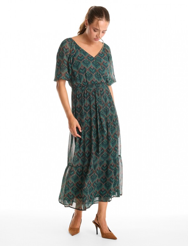 Vestido Gasa & Volados VERDE/MULTI