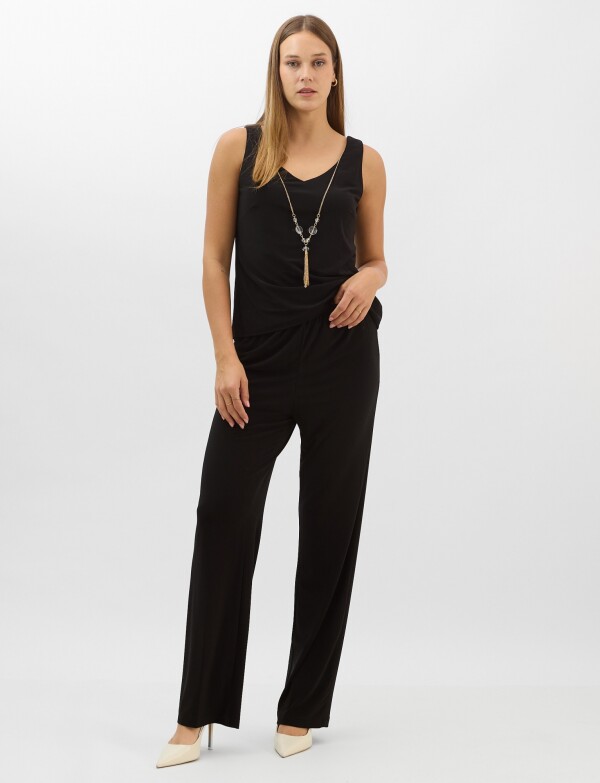 Conjunto 3 Piezas Palazzo Y Túnica De Tul Bordada NEGRO/BEIGE