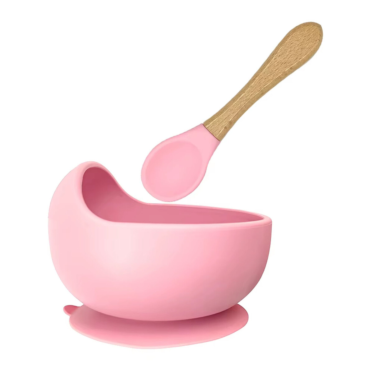 Set de Comida Bebé Irrompible en Silicona c/ Bowl y Cuchara - Rosa 