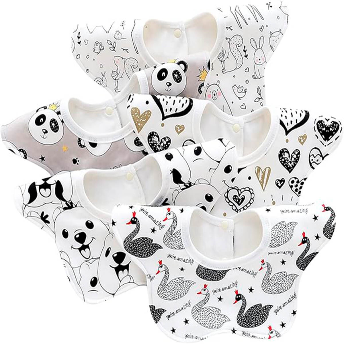 Set De Baberos Bebé Algodón X5pcs Diseños Surtidos - Blanco/Negro 
