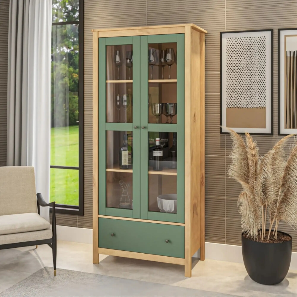 Cristalero 2 Puertas 1 Cajón Material Natural - Mari Verde