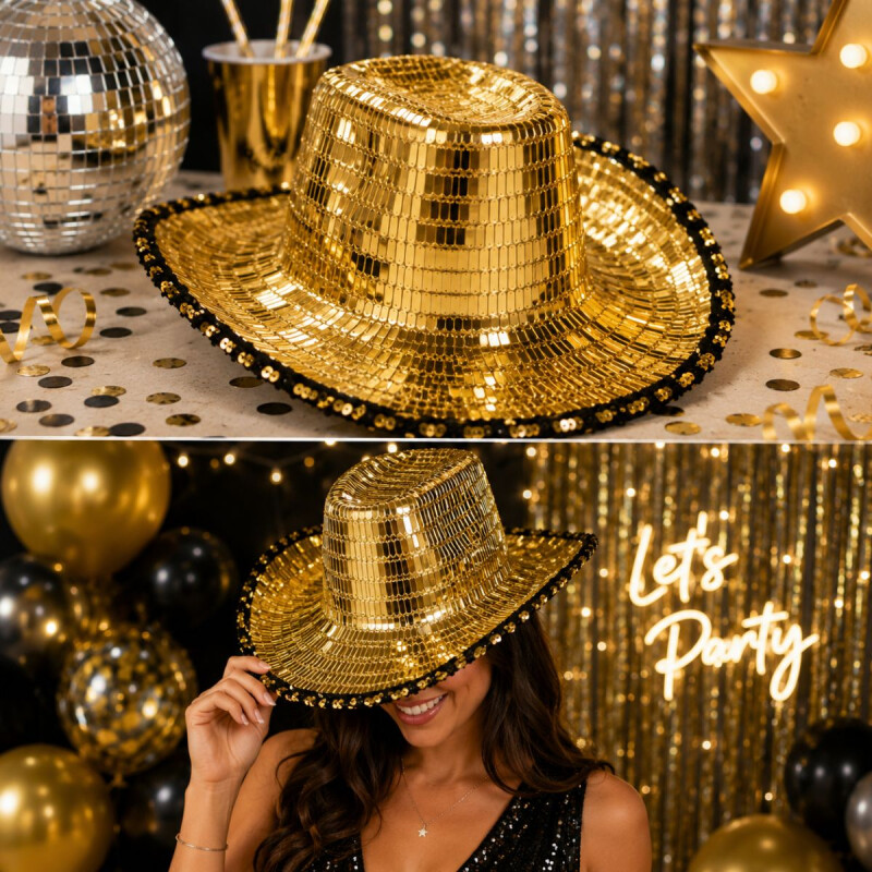 Sombrero Cowboy Metalizado Dorado