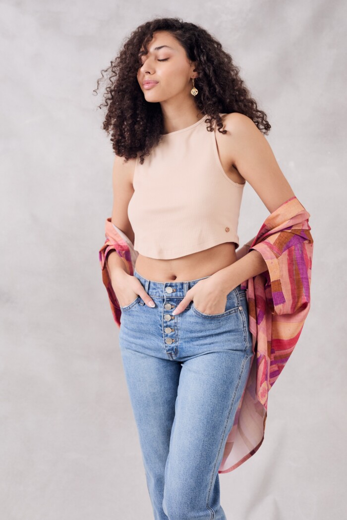 Top Algodón Ribb Rosa