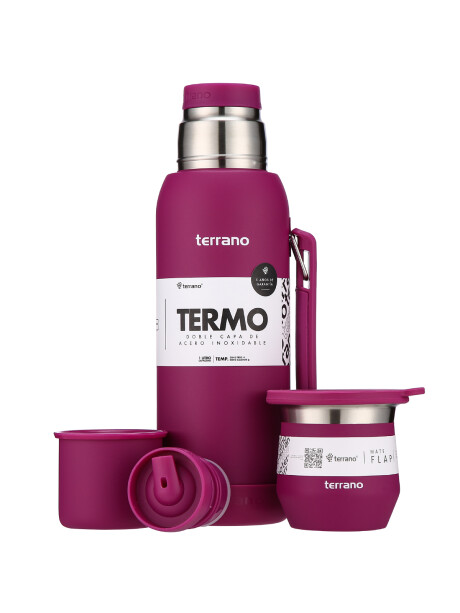 Kit Termo 1LT Con Base De Silicona + Mate De Acero Con Tapa Purpura