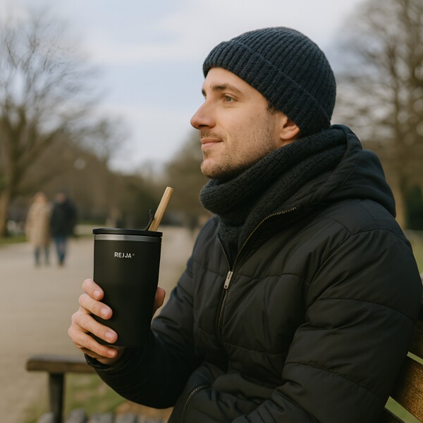 Vaso Termico Acero Inoxidable Aislante C/ Pajita 360ml Color Negro