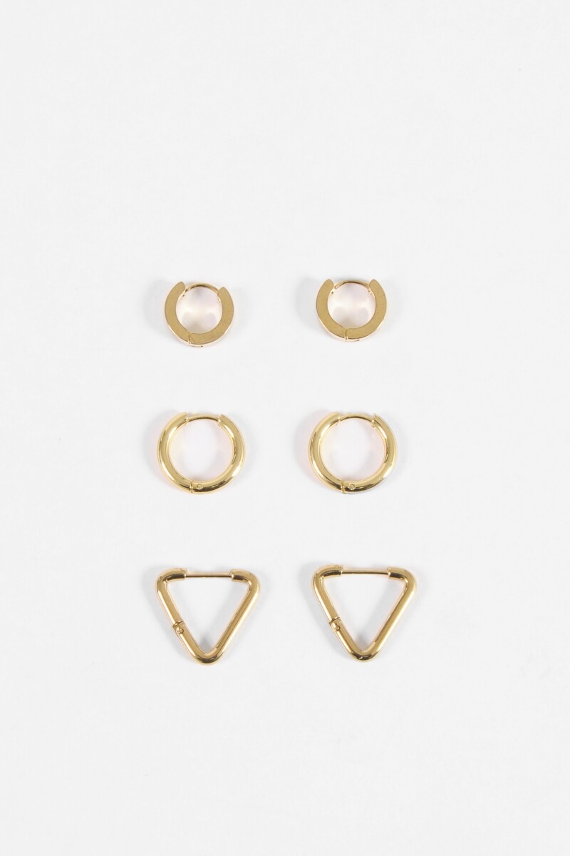 Set de aros geométricos acero dorado