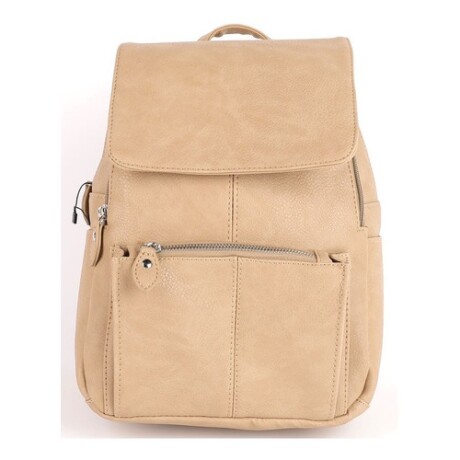 Mochila Canva Con Tapa Y Doble Cierre de cuero sintético Beige