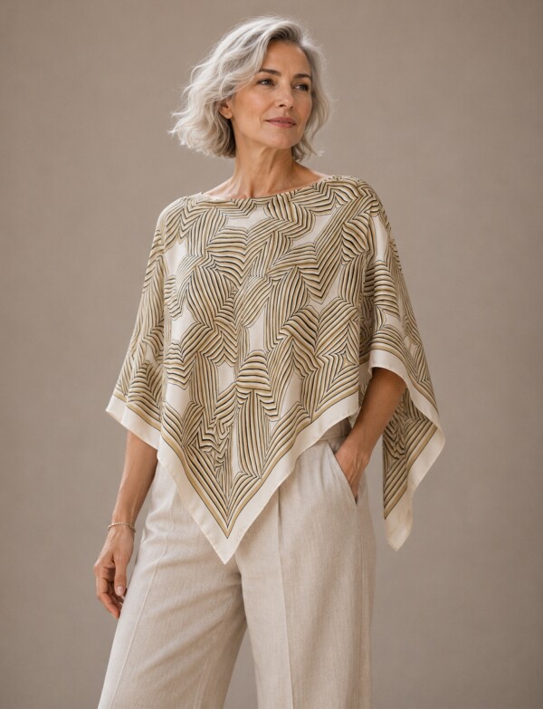 Poncho Saten Geometrico MULTI/BEIGE