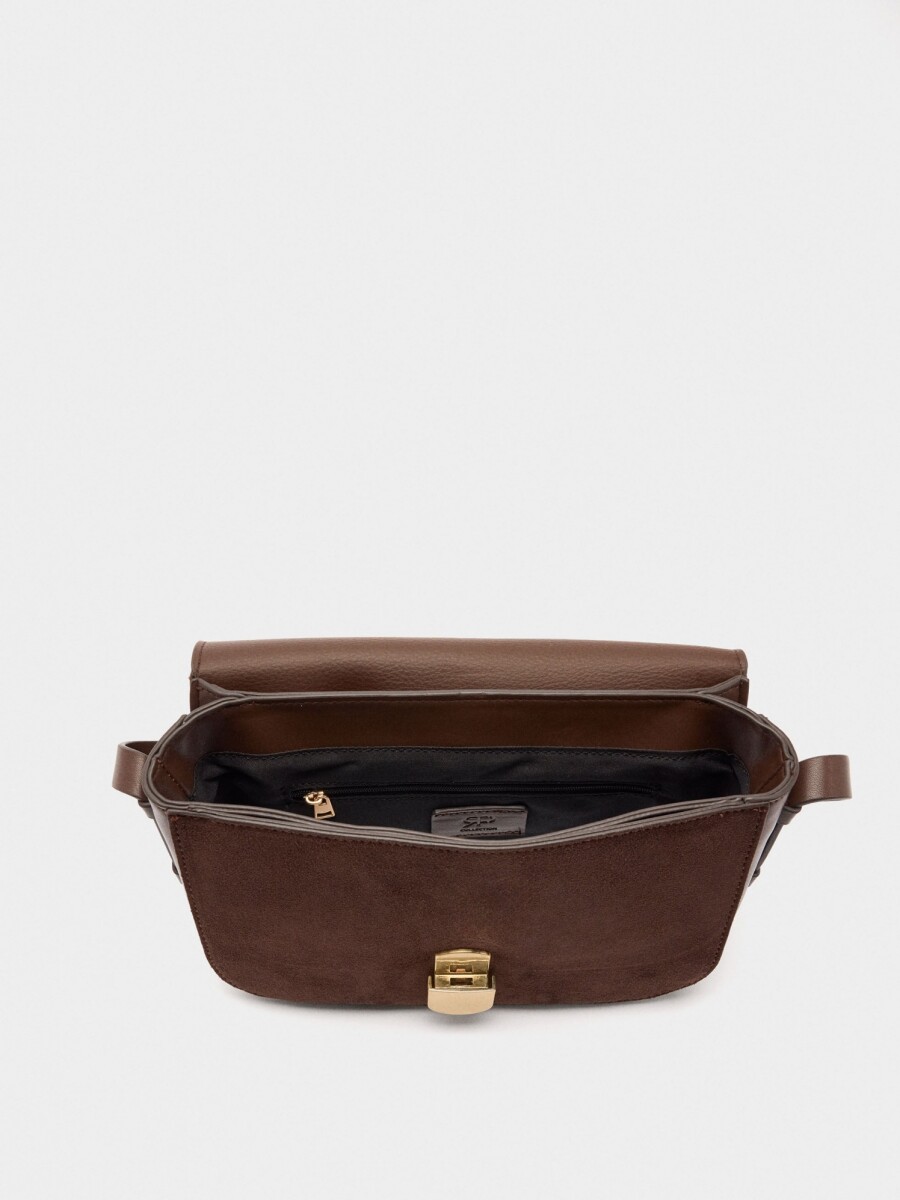 Bolso Bandolera Efecto Piel Con Solapa marron