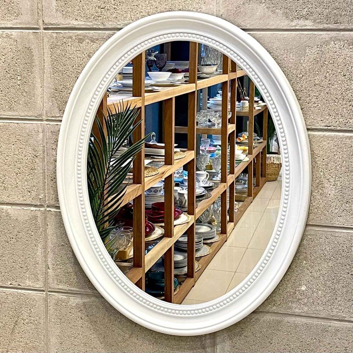 Espejo De Pared Decorativo Ovalado Marco Plástico 70cm x 56cm 