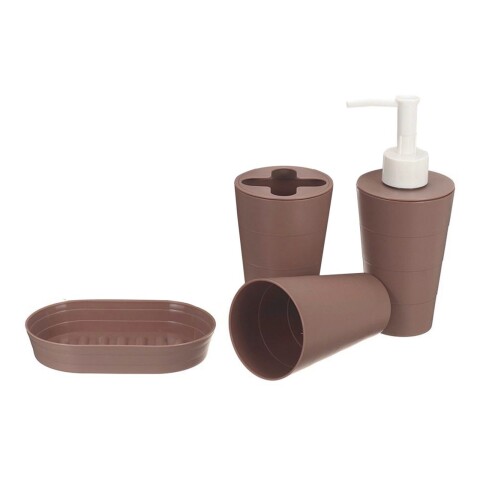 Kit Set Dispensador Jabon Y Porta Cepillo Soporte Cepillos Variante Color Marron Claro