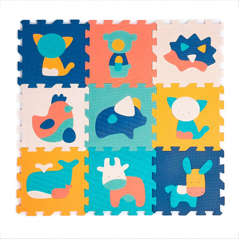 Alfombra goma eva piso encastrable 9 Uni Animales 90x90 cm Color Azul