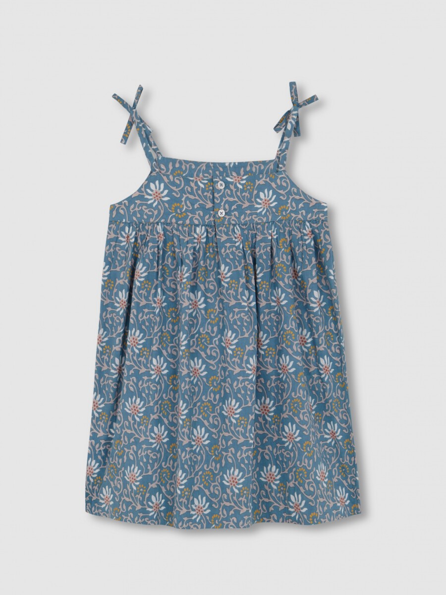 Vestido Talle Alto Con Estampado De Flor Azul Pato