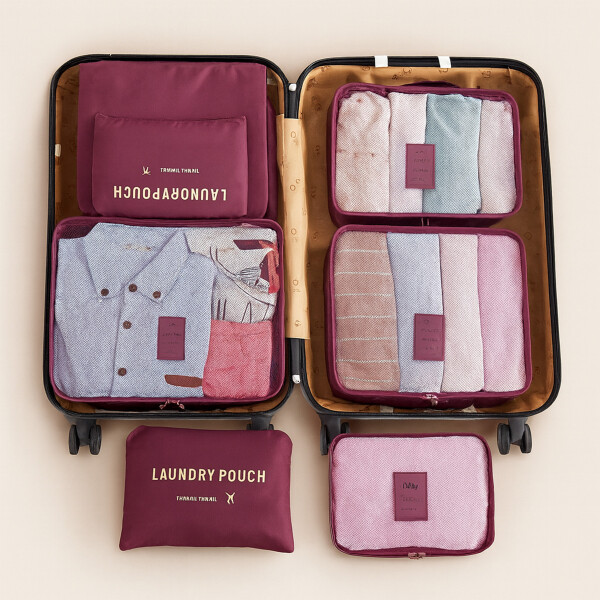 Organizador De Valija Set Viaje Estuche 6 Piezas Necessaire Color Bordo