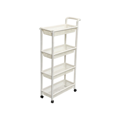 Carro organizador plástico blanco de 4 niveles con ruedas – 43x21x99cm Blanco