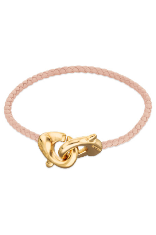PULSERA DE CUERO ROSA CON MOSQUETÓN ENTRELAZADO BAÑADO EN ORO 18K Pulsera