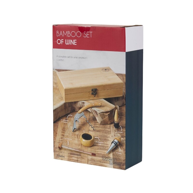 kit de vino de 5 piezas en caja de Bambu kit de vino de 5 piezas en caja de Bambu