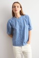 Camisa rayada cuello mao cobalto