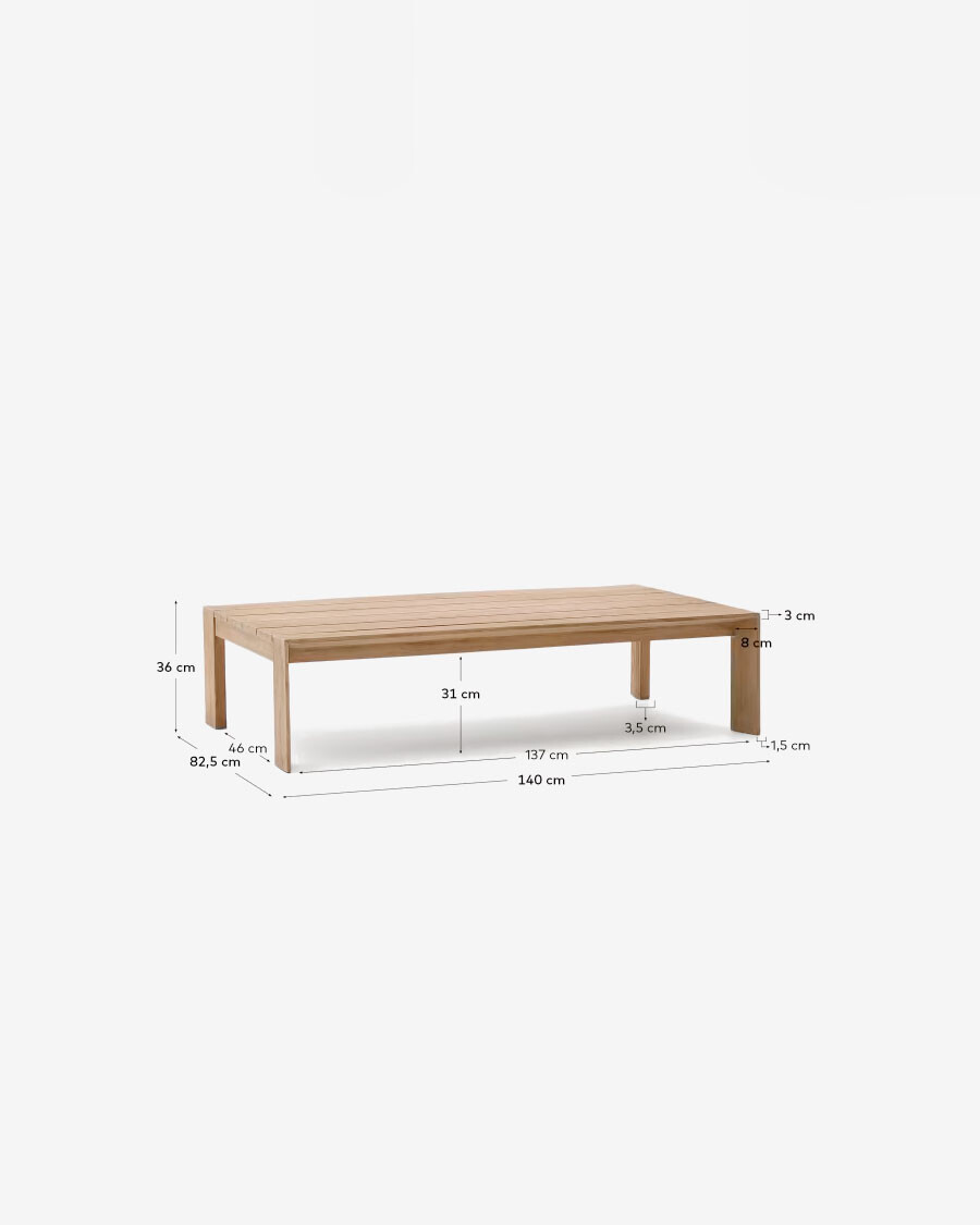 Mesa de centro Ambra de madera maciza de acacia con acabado claro 82,5 x 140 cm FSC 100% Mesa de centro Ambra de madera maciza de acacia con acabado claro 82,5 x 140 cm FSC 100%