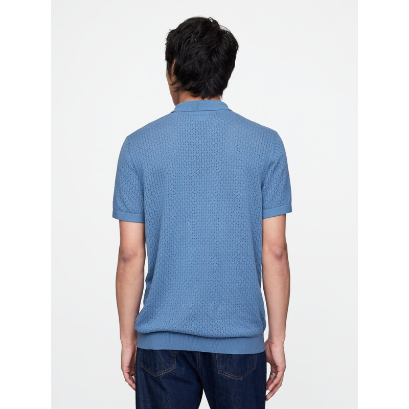 SS COTTON ZIP POLO SOFT CORNFLOWER