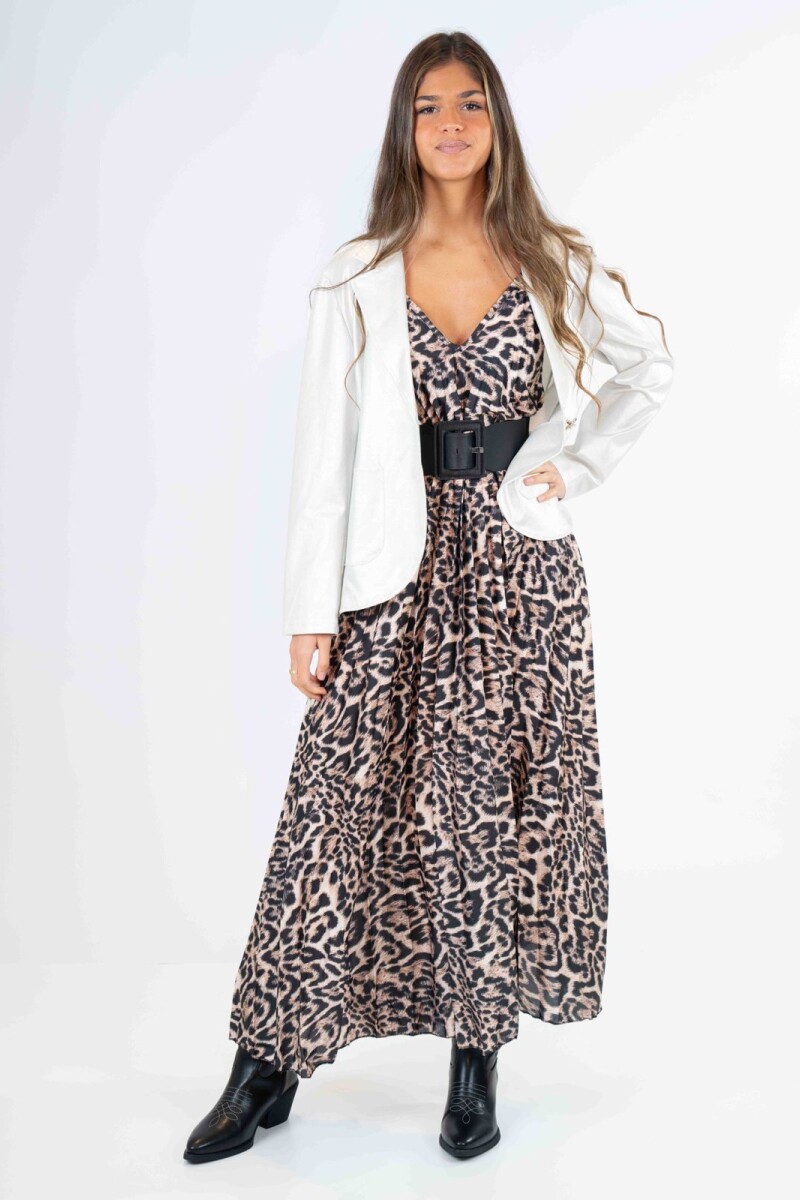 Vestido satén plisado Leopardo