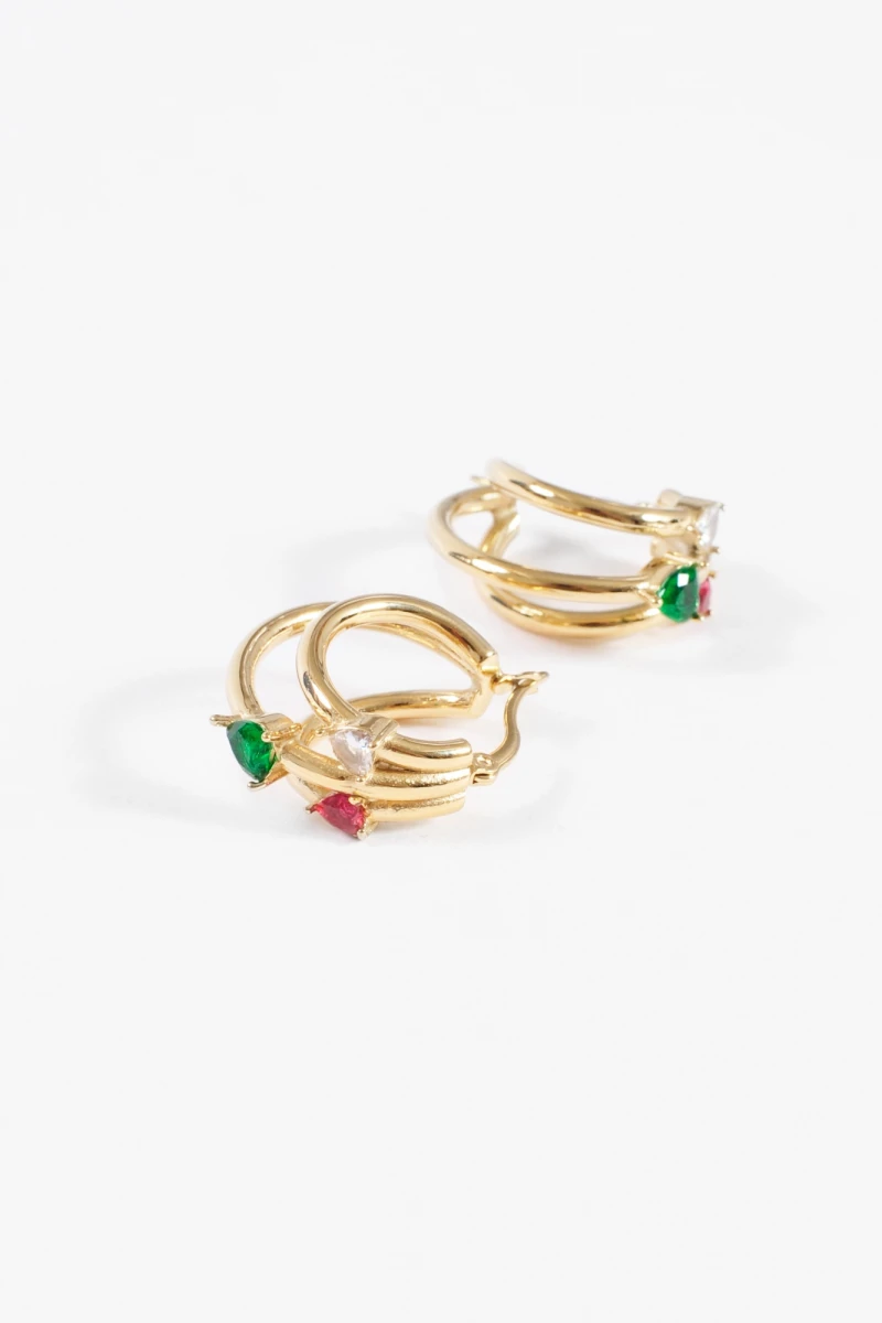 Aros acero triple strass 2,5 cm dorado