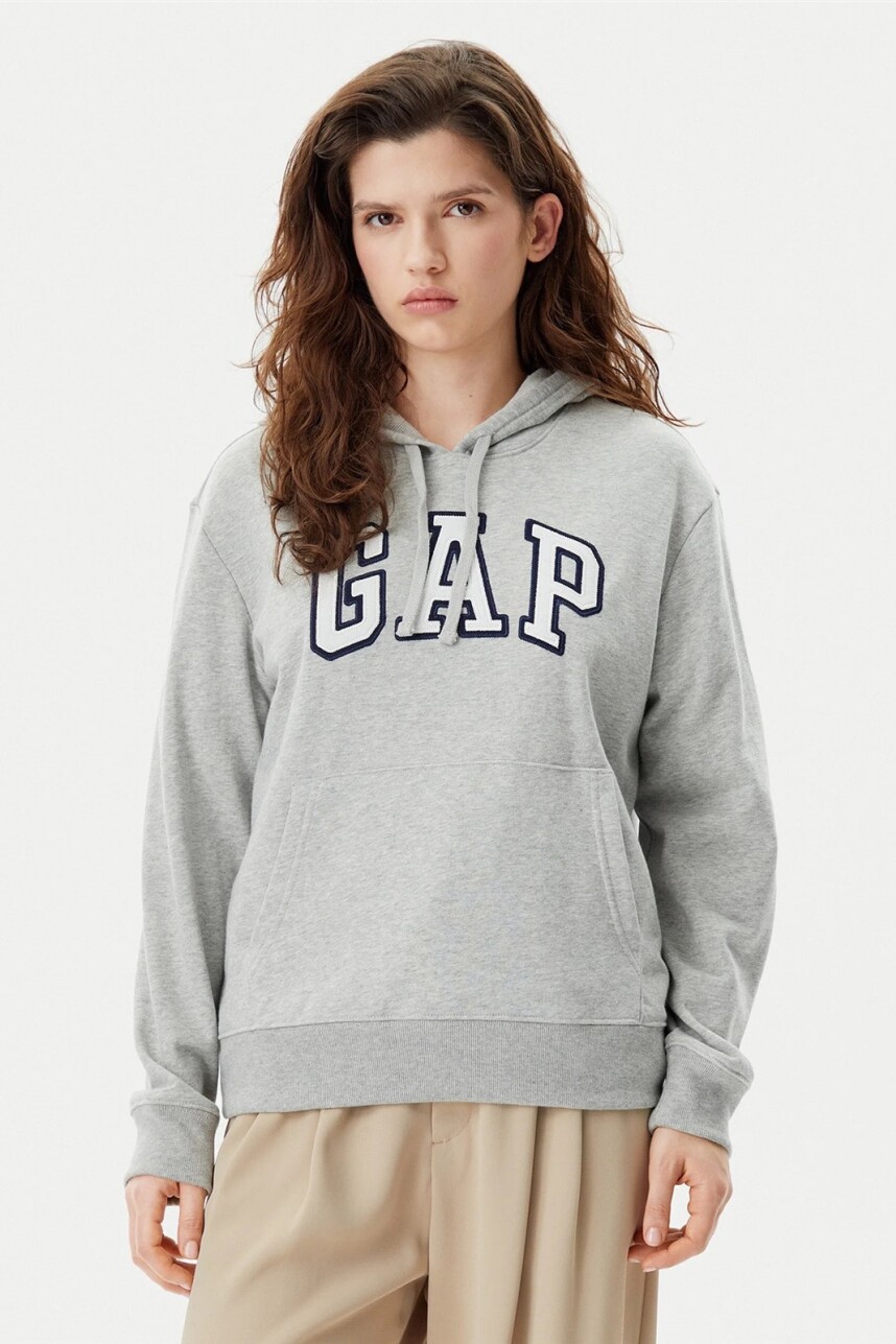 Buzo Canguro Logo Gap Mujer Light Heather Grey B08
