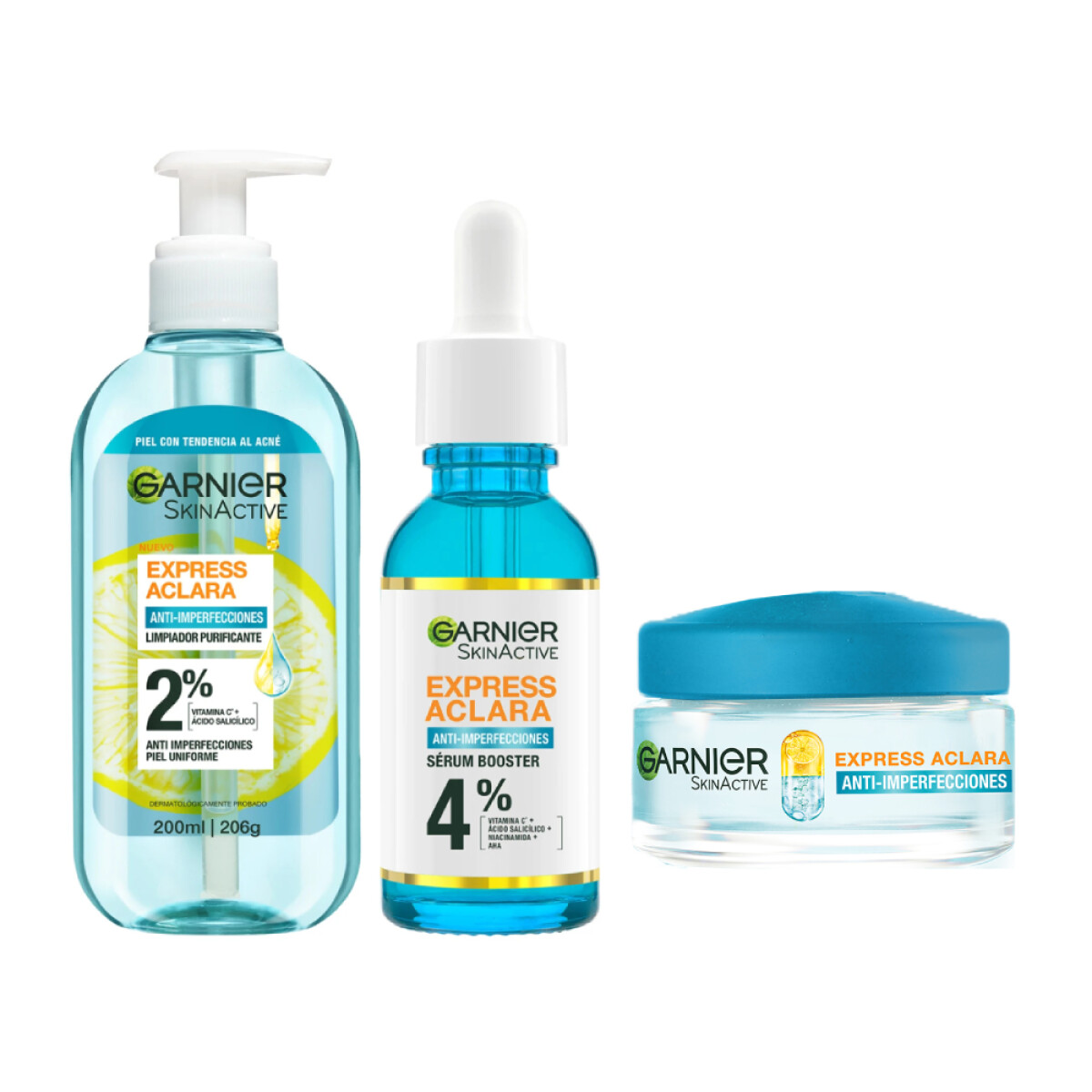 Pack Garnier Gel de Limpieza Anti Imperfecciones + Crema Hidratante En Gel + Serum Booster 