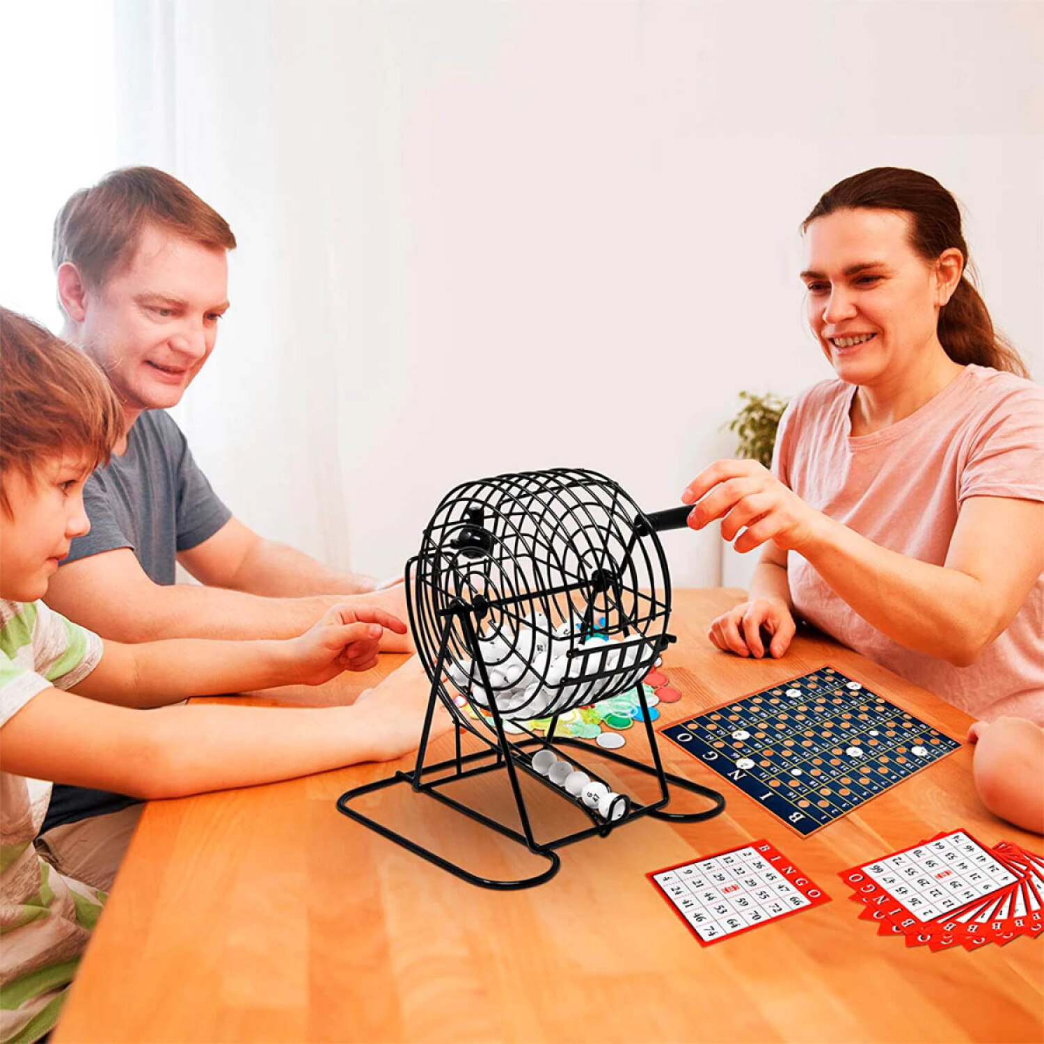 Juego De Bingo Completo Para Adultos Y Niños – Incluye Jaula Metálica Con Manivela, 75 Bolas, 18 Cartones Y 150 Fichas, Ideal Para Fiestas Y Noches De Juego Familiar