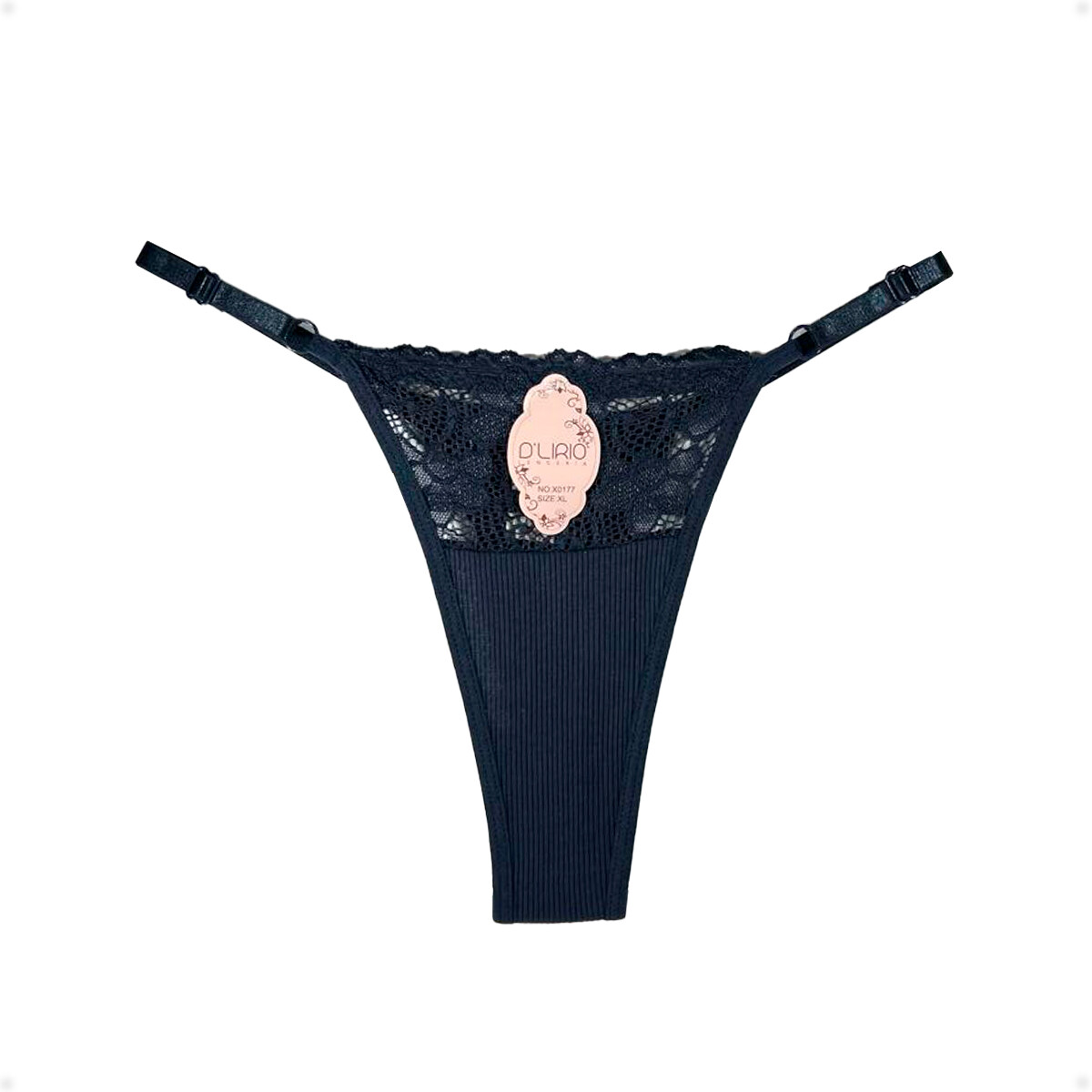 Tanga Colaless Ajustable De Encaje - Negro 