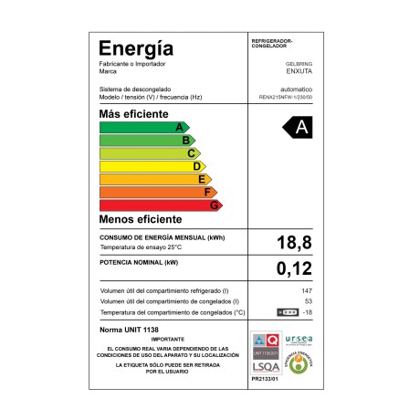 HELADERA ENXUTA 200-LITROS BLANCO RENX215NFW-1