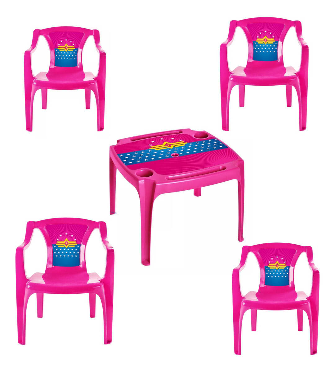 Juego De Mesa De Plastico + 4 Sillas De Niño - Infantil - Rosa 